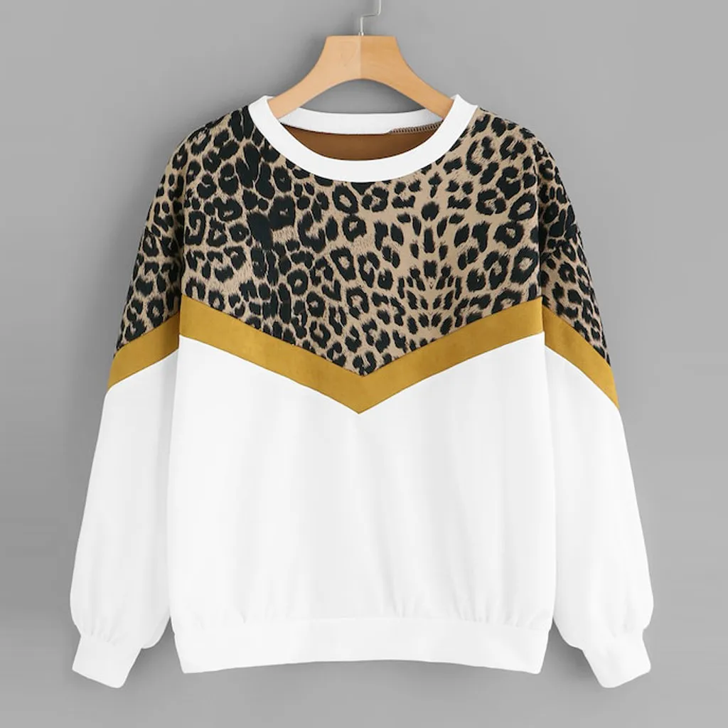Womail толстовка с леопардовым принтом и открытыми плечами, пуловер с длинным рукавом и круглым вырезом, топы, Модные осенние женские повседневные толстовки XXL