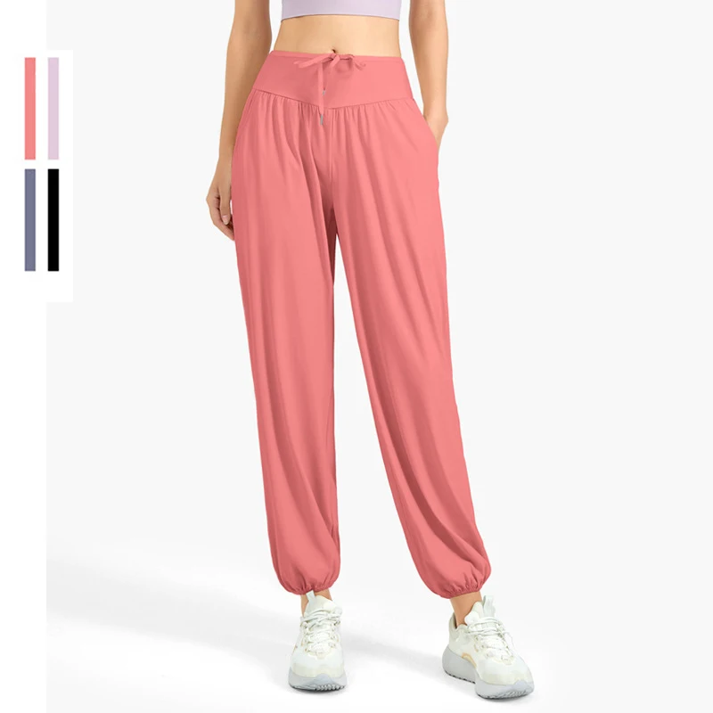 

Женские Штаны Для Йоги, эластичные леггинсы для бега с завышенной талией и шнурком, удобные дышащие тренировочные спортивные штаны для фитн...