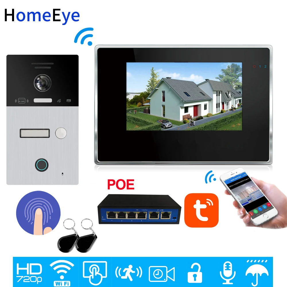 Tuyasmart App Remote Unlock Wifi Video Intercom Video Deurtelefoon Code Toetsenbord + Rfid Card + Vingerafdruk Toegangscontrole Touch screen