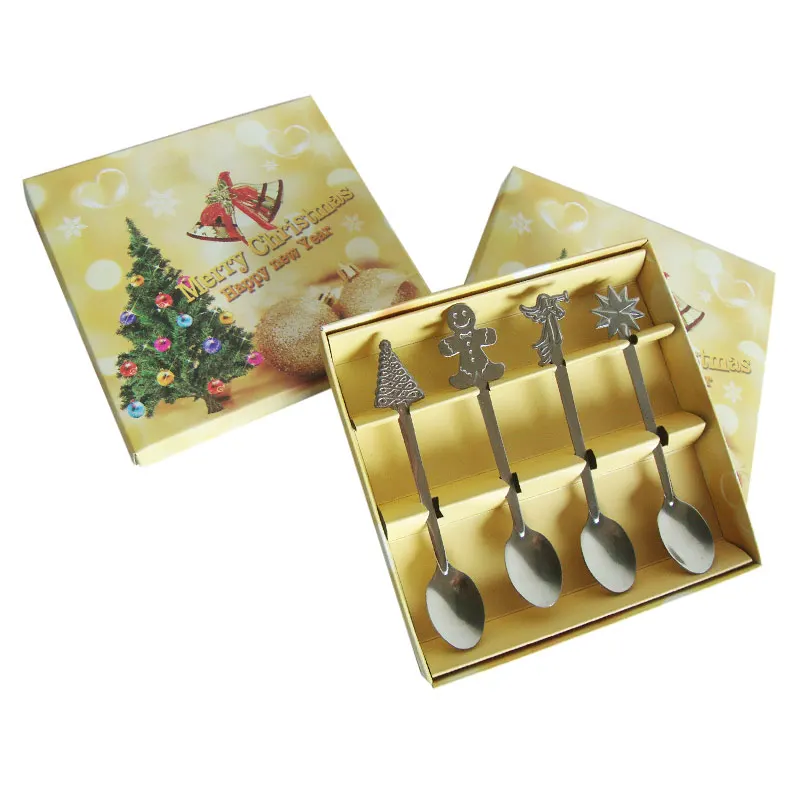 

4 PCS Mini Christmas Stainless Steel Coffee Tea Kids Spoon Teaspoon Tableware VJ-Drop