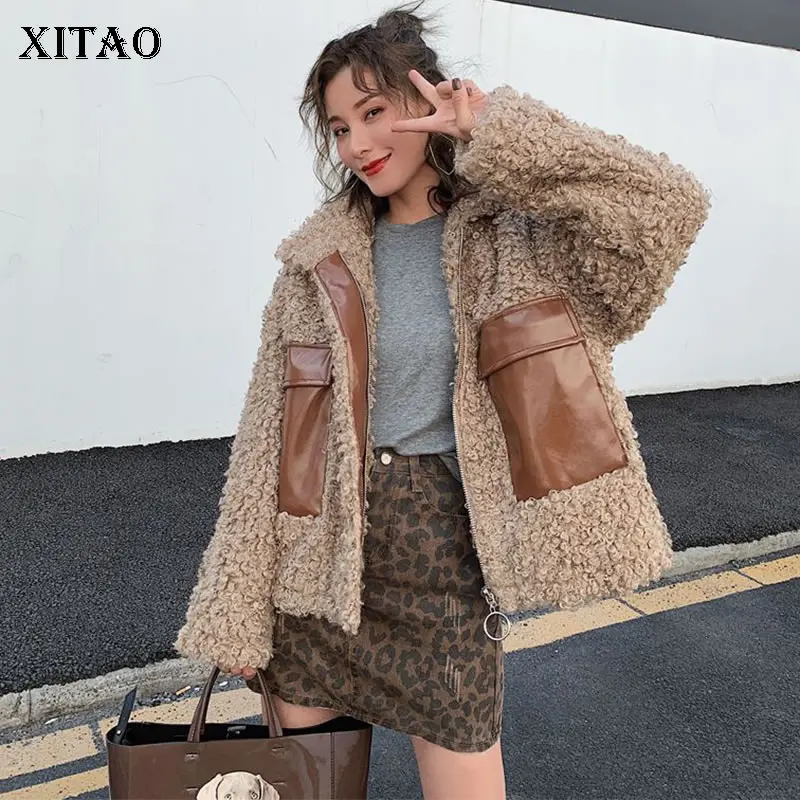 XITAO размера плюс пэтчворк ПУ пальто короткая Мода свободная зимняя куртка для