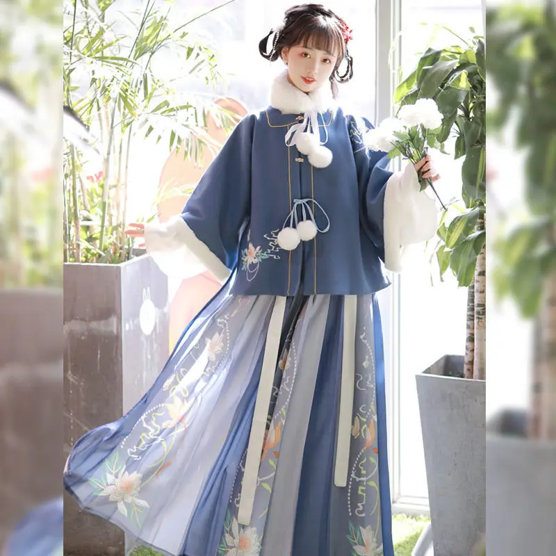 

Hanfu Women Winter Chinese Ancient Traditional Clothing Fairy Princess Cosplay Costume Retro Ming Dynasty Elegant s055