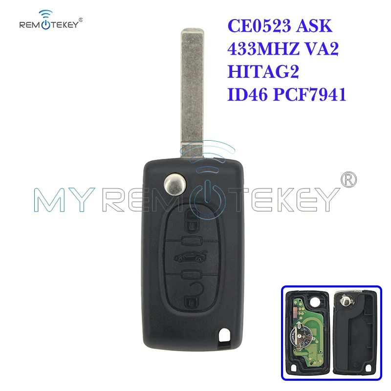 CE0523 дистанционный Автомобильный ключ 3 кнопки для Peugeot Citroen ASK 433 mhz ID46 PCF7941 VA2