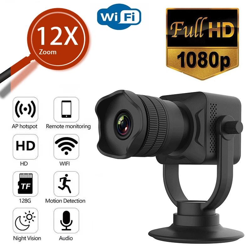 

Mini Camera Monitor Wireless Secret IP Surveillance Camera with Wifi 12xZoom Lens Micro Video Recorder Action Shooting Camera