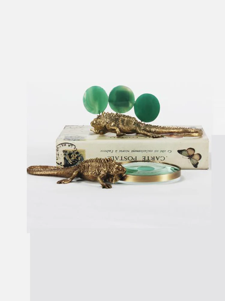 Винтажная американская латунная лупа из натурального агата геккона ящерицы