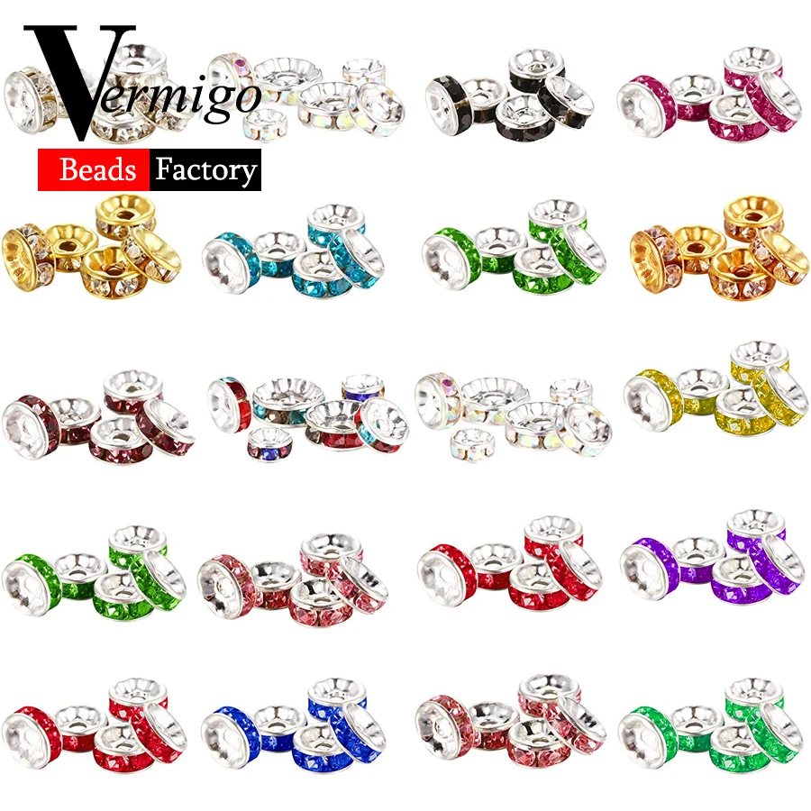 

50pcs Rose Gold Color Rhinestone Rondelle Crystal Beads For Jewelry Making 4/6/8/10mm Spacer Beads Diy Bracelet Accessory