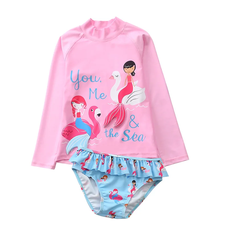 Swimsuit for Girls Two Piece Unicorn Mermaid Swimwear Child Long Sleeves Toddler Infant Baby Girl Bathing Suit Rash Guard Kids