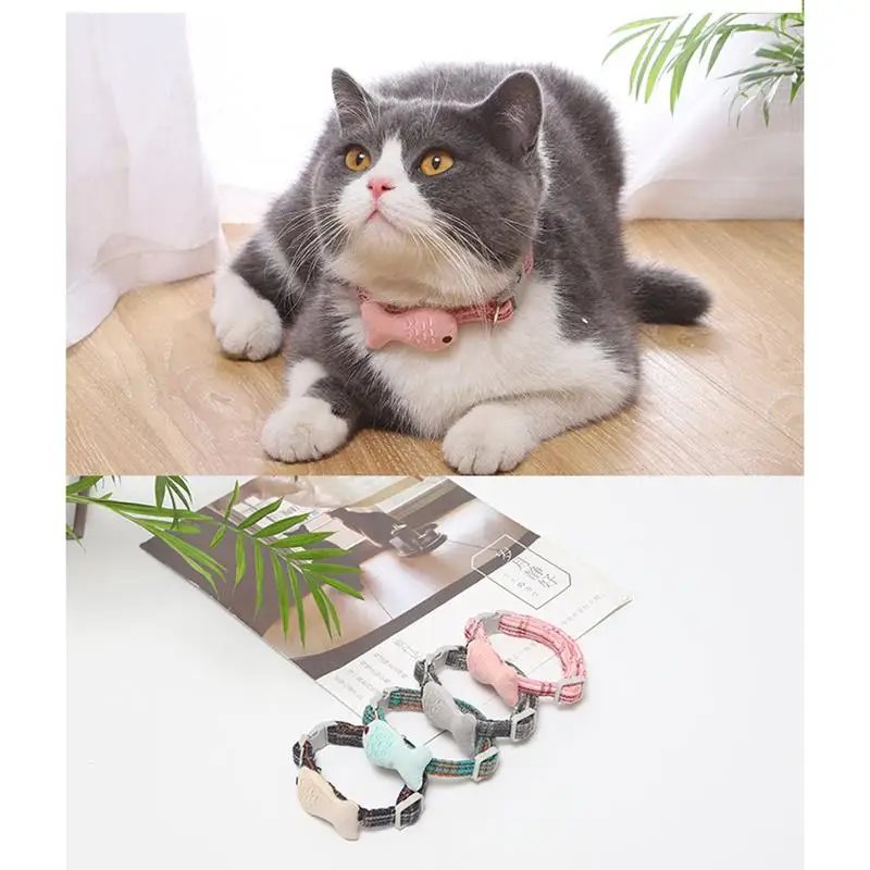 

1PCS Adjustable Pet Collar Cute Fish Shape Creative Plaid Kitten Collar Safety Buckle Cat Collar Puppy Pet Decor Accessories