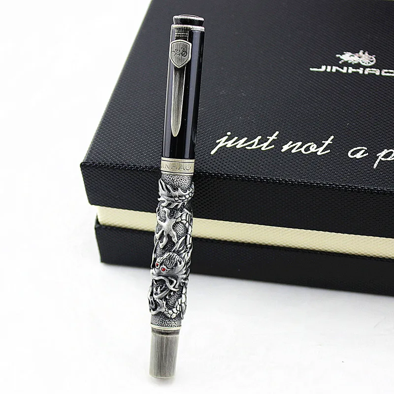 Jinhao винтажная Золотая-черная авторучка двойной дракон каллиграфия Fude Nib Металлическая резьба тиснение тяжелый подарок коллекция ручек