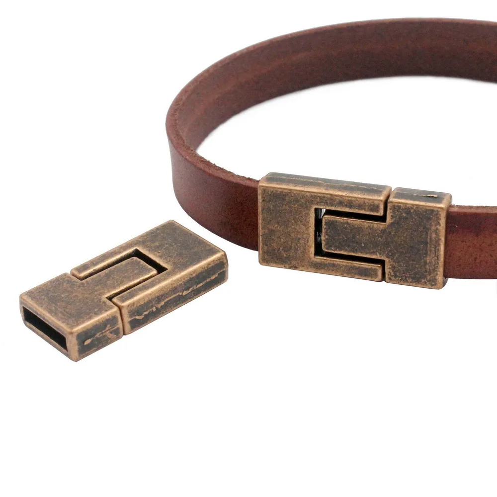 Antique Copper 3 комплекта, магнитная застежка и застежка для изготовления браслета, плоский кожаный браслет для 10x2 мм, плоская кожа MT646 - Цвет: Antique Copper