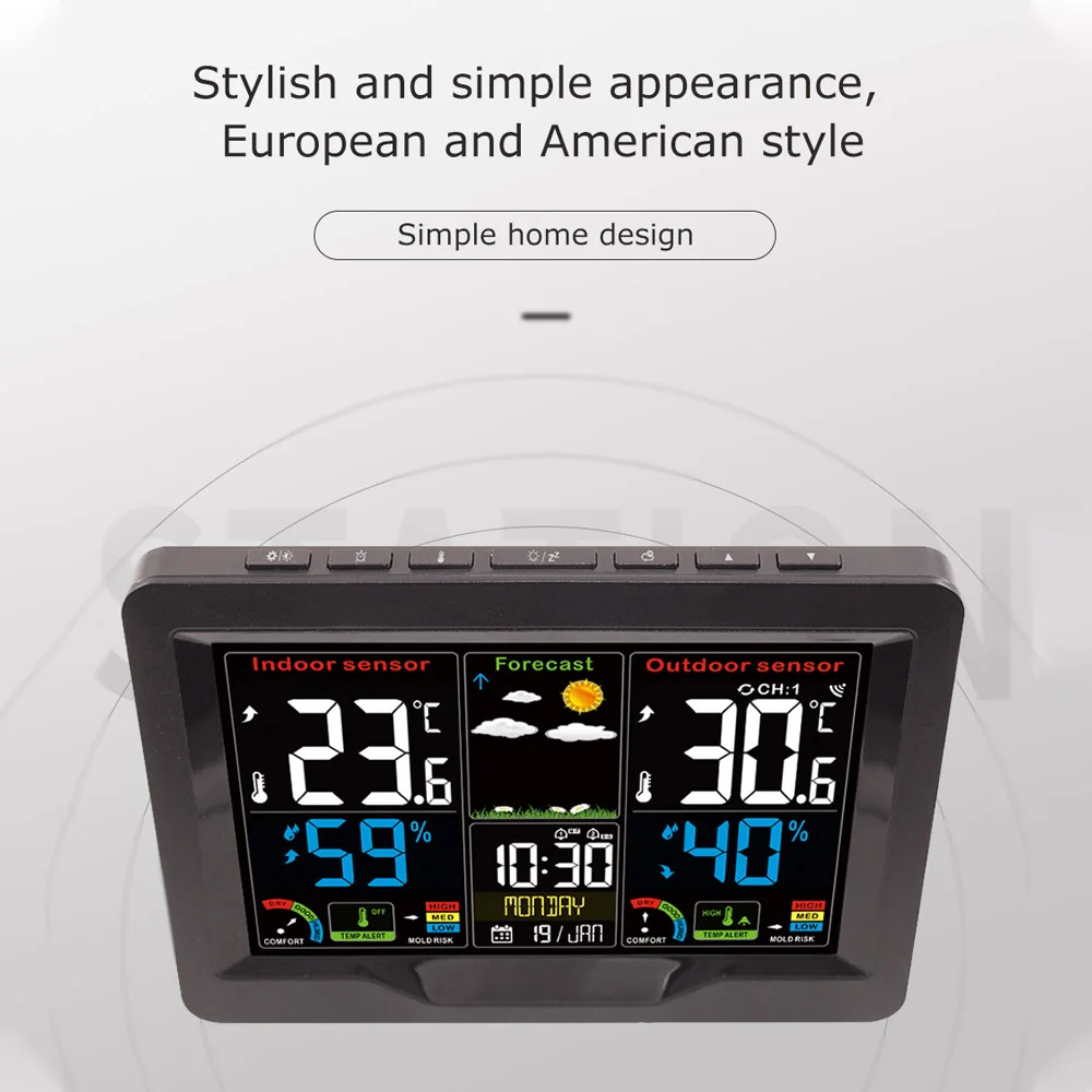 

LCD Weather Station Thermometer LCD Color Screen Indoor Temperature Humidity Calendar Humidity/Weather/Snooze Alarm Clock