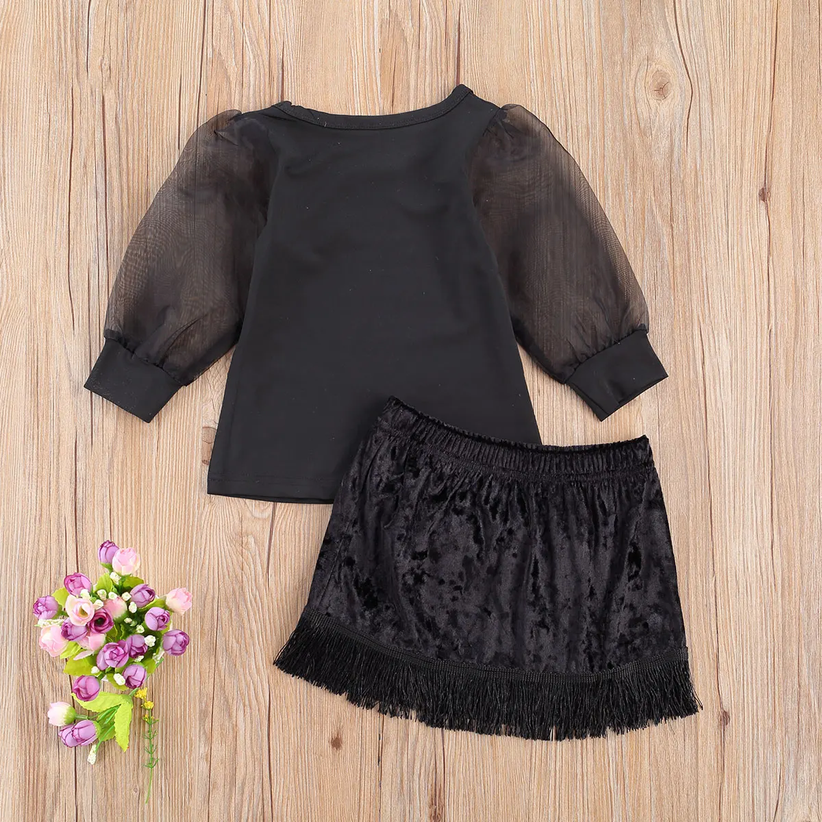 

Toddler Kid Baby Girl Clothes Set Autumn Lace Long Sleeve Tops Bow Leopard Tassel Skirts Outfit Children Clothes