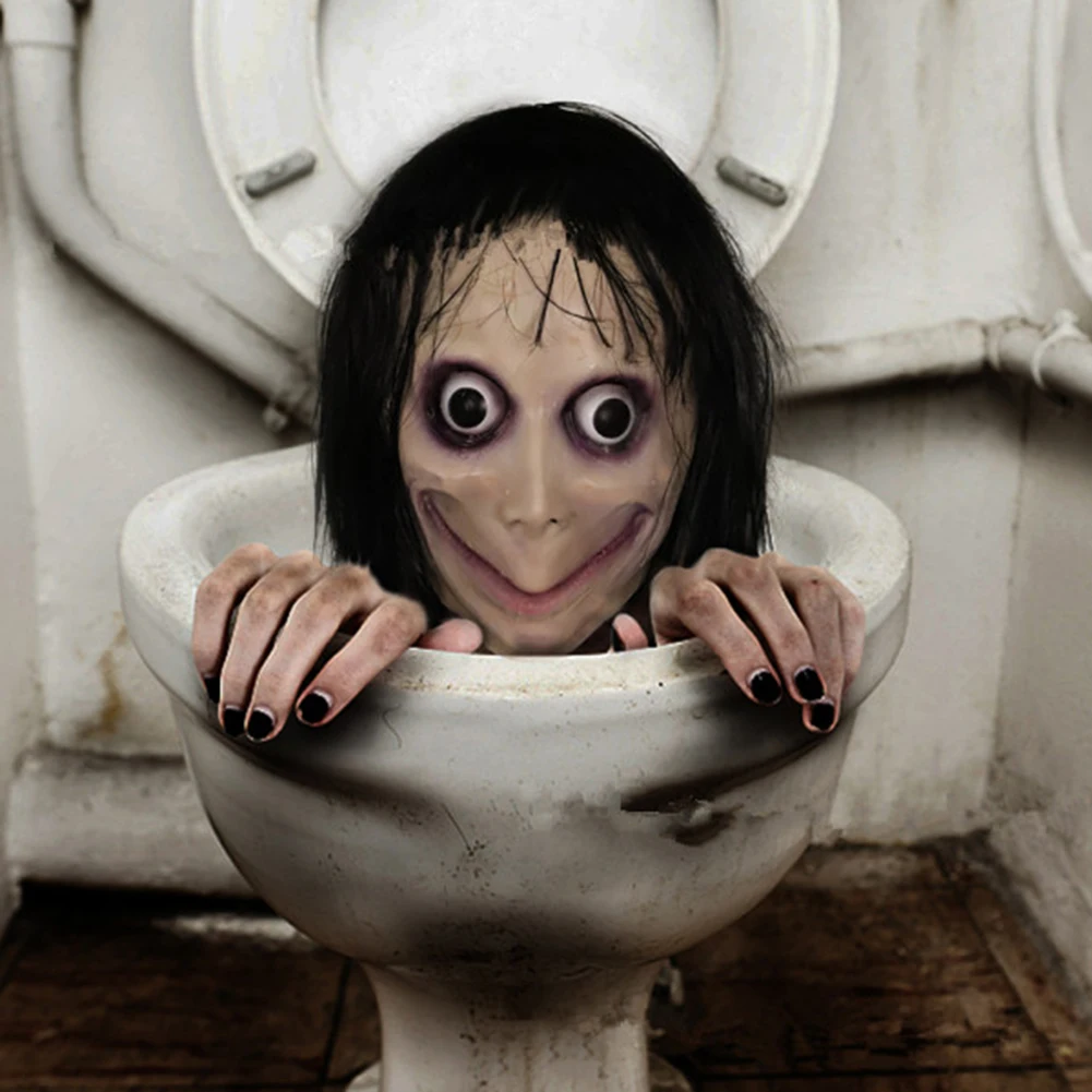Scary Momo Mask Hacking Game Horror Latex Full Head Big Eye With Long Wigs |