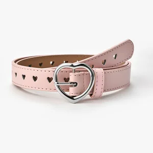 Children Faux Leather Belt Kids Cute Peach Heart Buckle Belts For Girls Solid Waistband Love Heart E