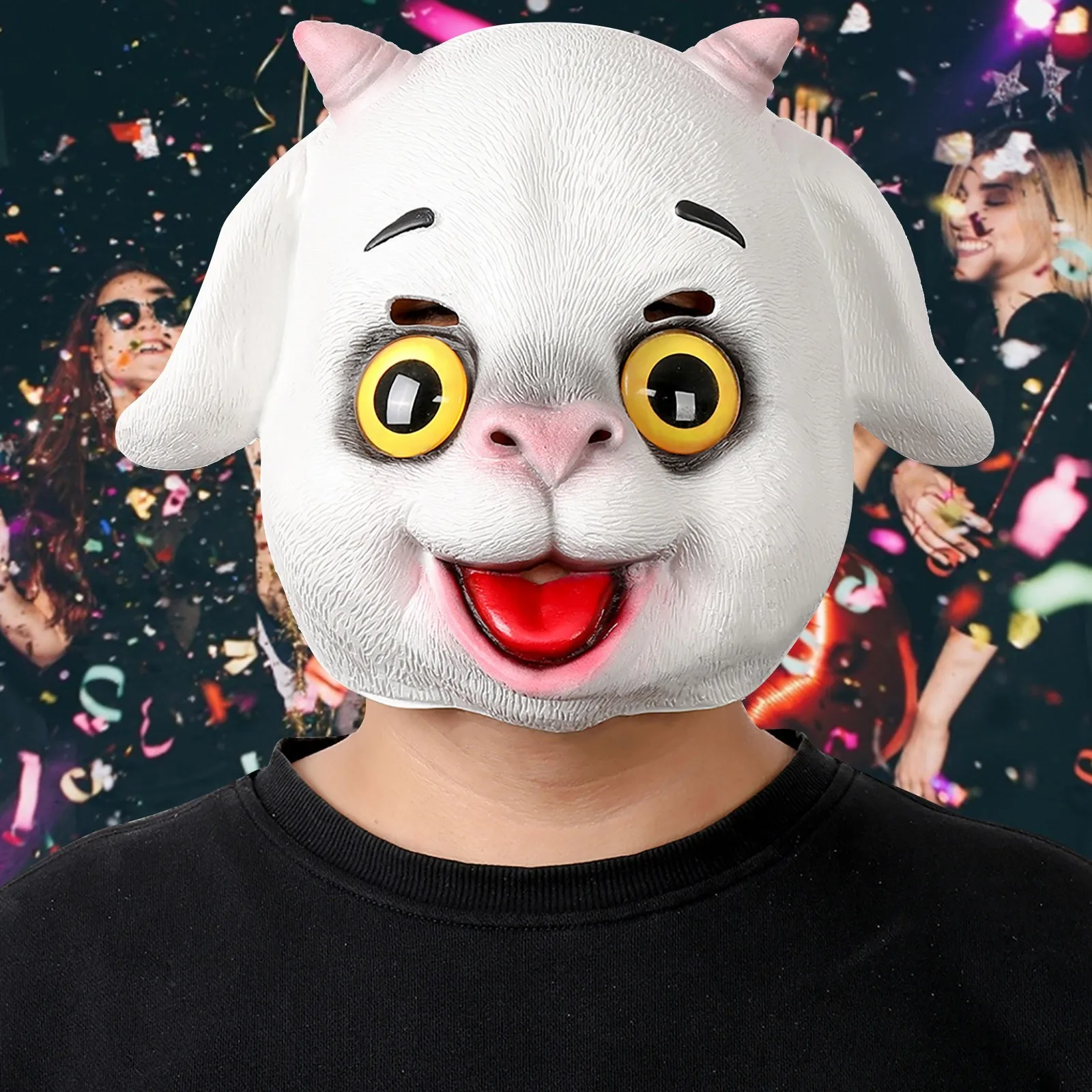 

Улыбающееся овечья маска с большими глазами, осветительное платье для вечевечерние с животными, маскарадное Платье U-Хэллоуин, коза, улыбка,...