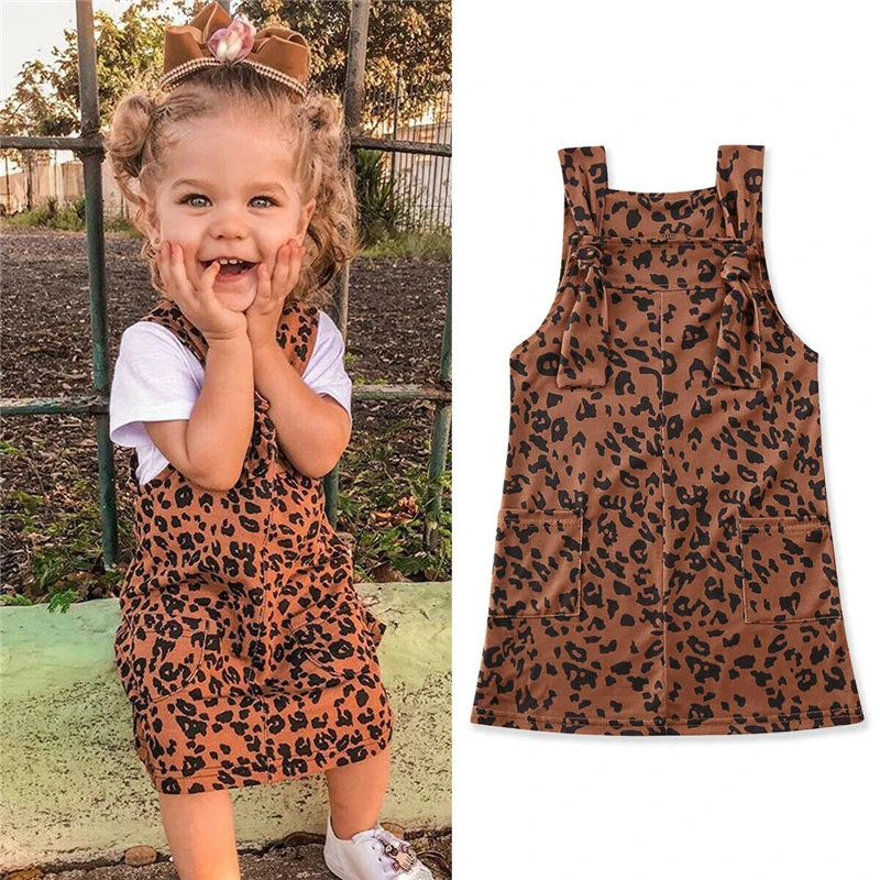 От 1 до 6 лет для малышей Детская одежда девочек с леопардовым принтом платье без