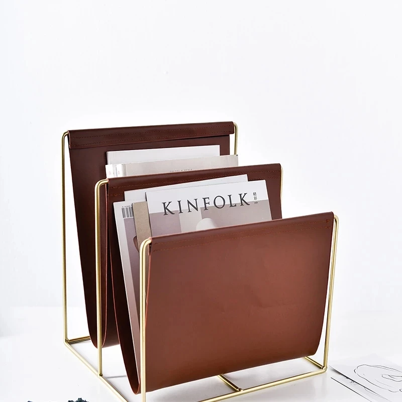

Nordic Metal Leather Magazine Rack Books Storage Decorative Ornament Creative Home Decoration Accessories