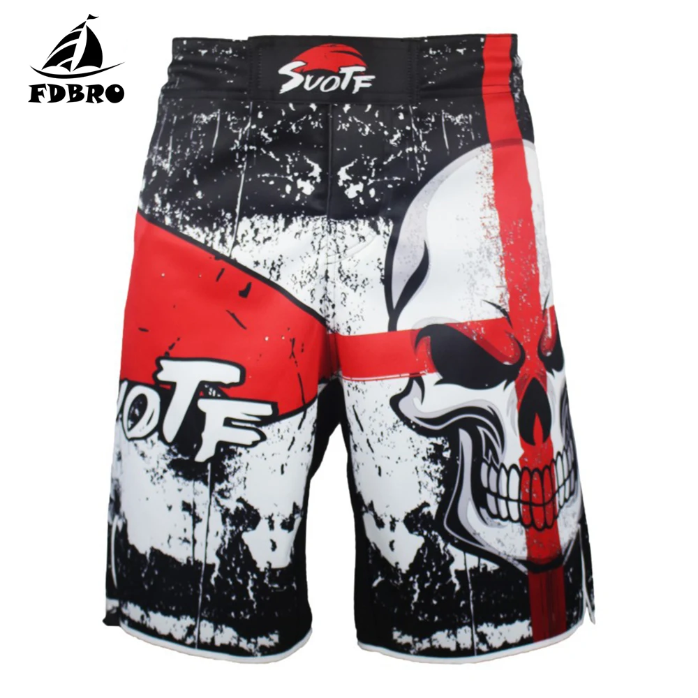 Шорты для тренировок FDBRO Black Boxing Skull Motion Picture из хлопка свободного размера для кикбоксинга, муай тай и ММА.