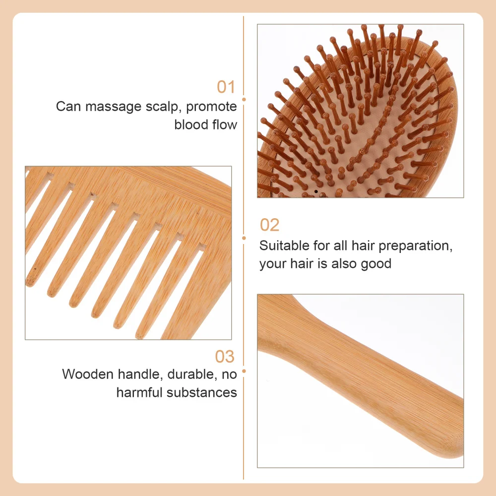 

2Pcs Detangling Paddle Brush and Wide Tooth Hair Brush Set Hairdressing Comb