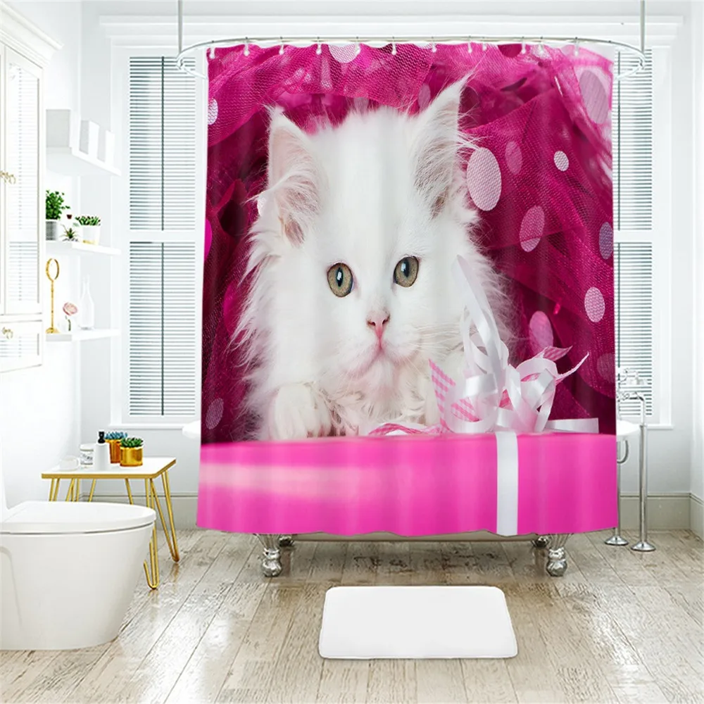 

Cat Printed Shower Curtain Cartoon animal Bath Curtains Bathroom For Bathtub Bathing Cover Shower Curtains with Hooks