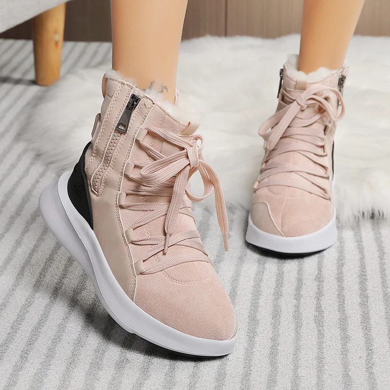 

Женские зимние ботинки; Высококачественная теплая плюшевая зимняя обувь; Нескользящие ботильоны; Модные женские ботинки на шнуровке; Ботинки martin на платформе