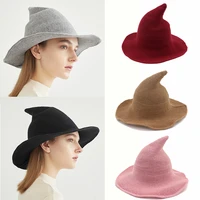 new elegant halloween witch hat men and women knitting autumn winter bucket hats wool knit caps foldable solid pointed cap gifts