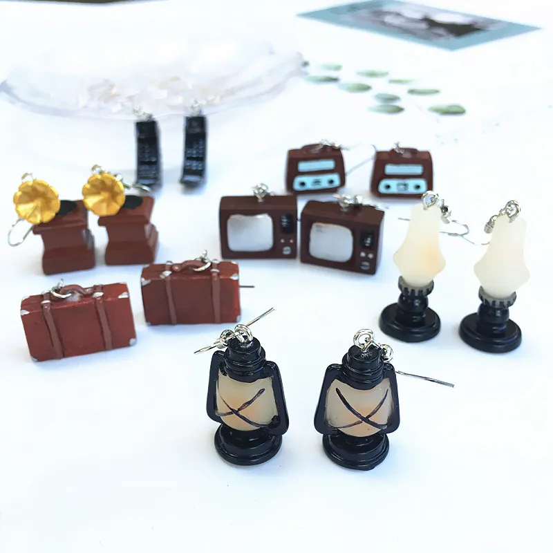 Винтажные висячие серьги с лампой для телевизора в стиле ретро повседневного