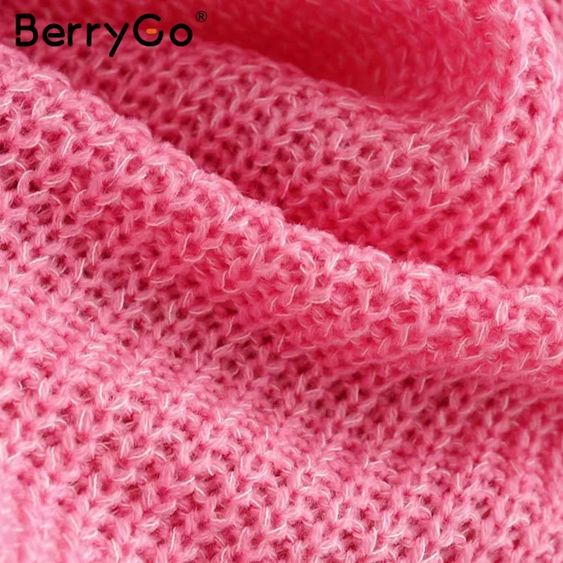 BerryGo Turtleneck women knitted sweaters Autumn winter pink female pullover jumpers Streetwear oversize ladies pure | Женская одежда