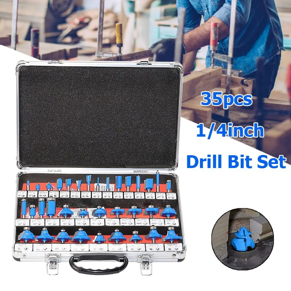 

35pcs/set Handle Wood Router Bits Mill Engraving Trim Woodworking Milling Cutter End Mill Trimmer Adapter Engraving Machine Bits