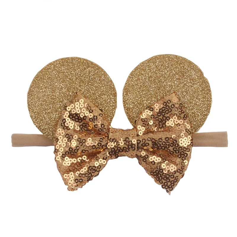 Уши Минни Маус головная повязка Блестящий Золотой Розовый уши бант эластичная
