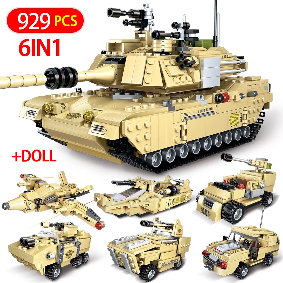Военные строительные блоки Abrams Main Battle Tank 929 шт. совместимые WW2 M1A2 фигурки кубики