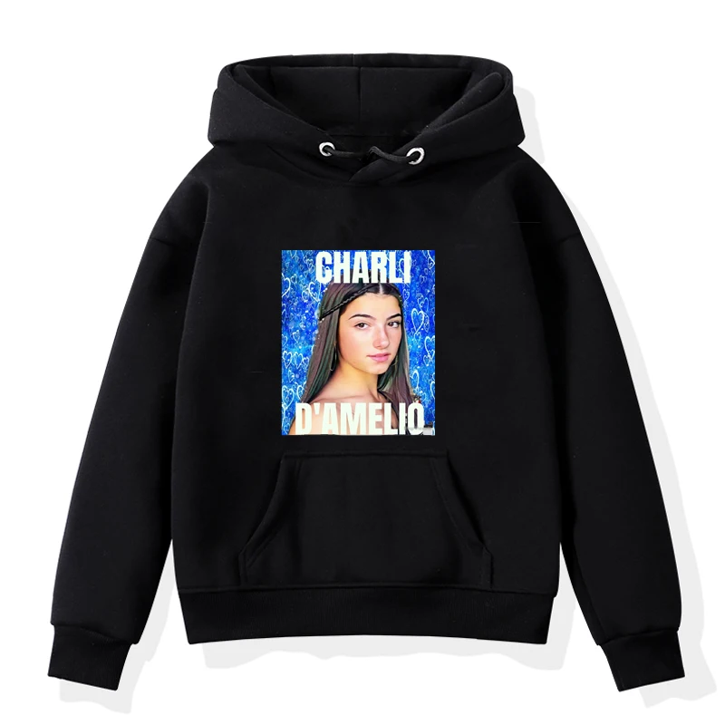 Детские толстовки с длинным рукавом и принтом Charli amielio одежда топы свитшот для