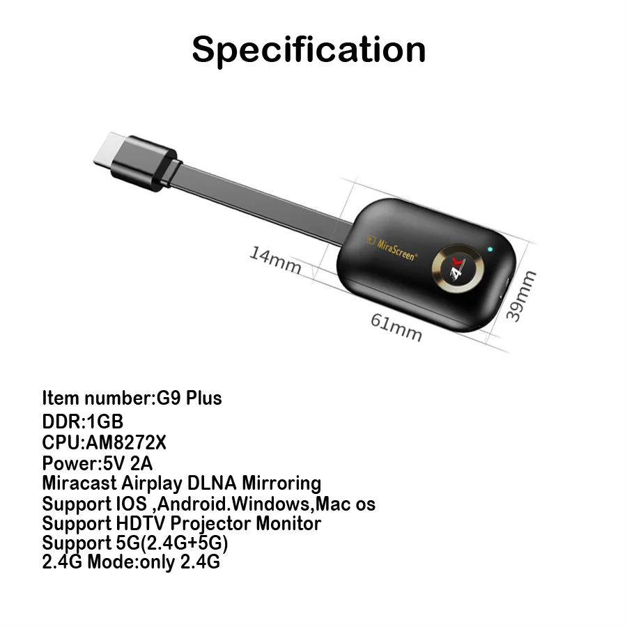 Mirascreen G9 Plus 2 4G/5G 4K беспроводной HDMI совместимый H.265 Wifi Дисплей Dongle Mirror Airplay DLNA