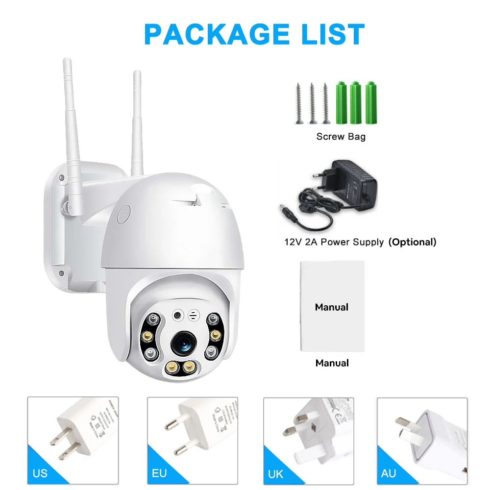 

Autoeye 5MP/1080P WiFi PTZ Camera Dual lights waterproof Wireless IP Camera Security Outdoor CCTV P2P IR Night Vision 30M