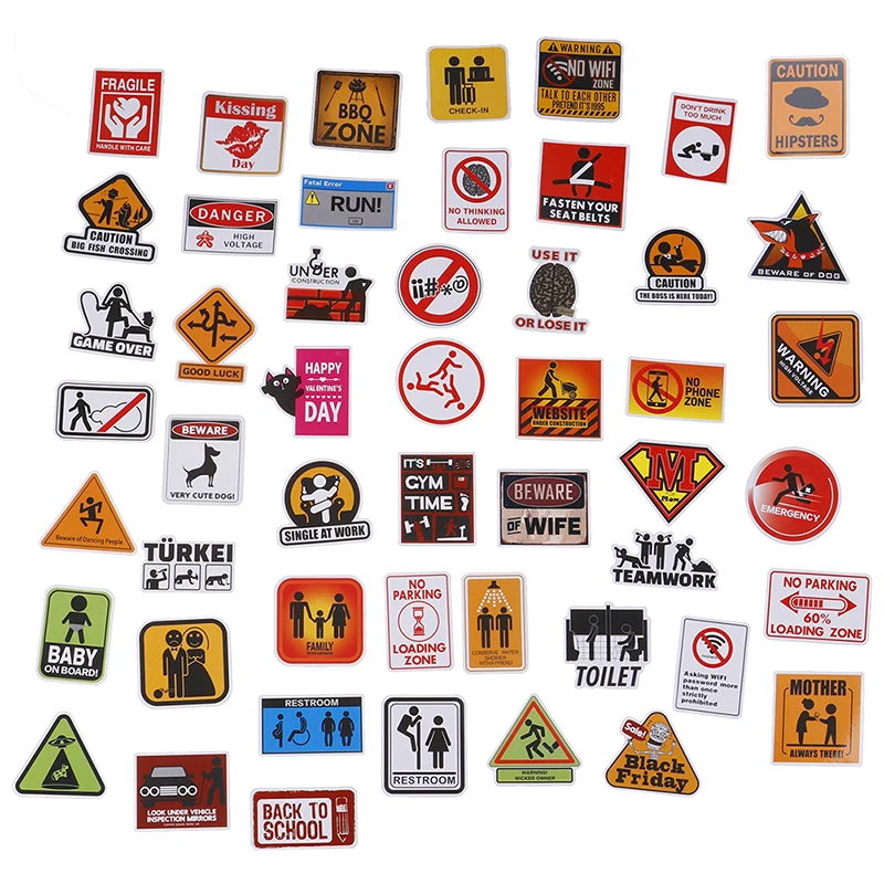 

50Pcs Banning Signs Stickers Warning Danger Reminder Waterproof Decal Sticker to DIY Car Laptop Suitcase Motorcycle Snowboard