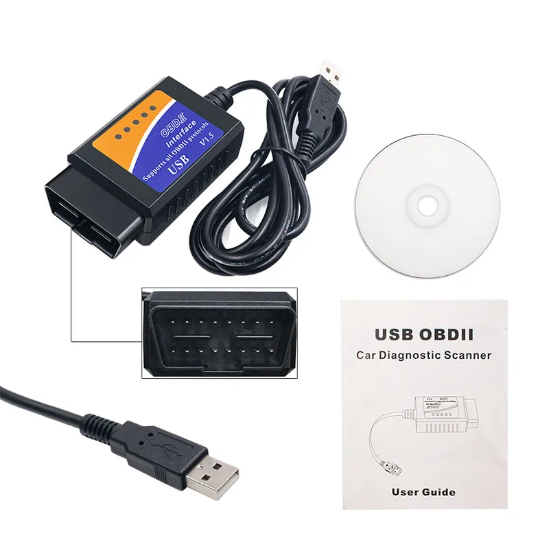 Лучшая цена ELM327 HW V1.5 SW V2.1 автомобилей Авто сканер штрих код ридер ELM 327 USB интерфейс