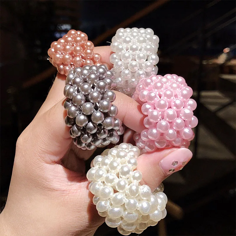 Модные женские и милые длинные эластичные резинки для волос с жемчужинами