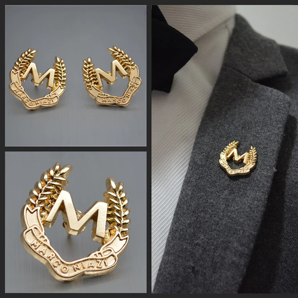 

2pcs Gold Alphabet Letter M Vintage Lapel Pin Collar Pin for Women Men Suit Dress Decoration Badge Brooch Pin Fashion Accessory