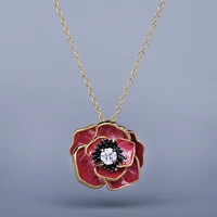 exquisite womens red epoxy flower pendant fashion 925 silver womens necklace hand enameled sweater chain women jewelry
