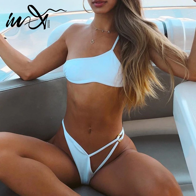 

In-X Brazilian micro bikini set Bandeau swimsuit women Ring biquini Solid Ring swimwear female Sexy Hollow out bathing suit 2021