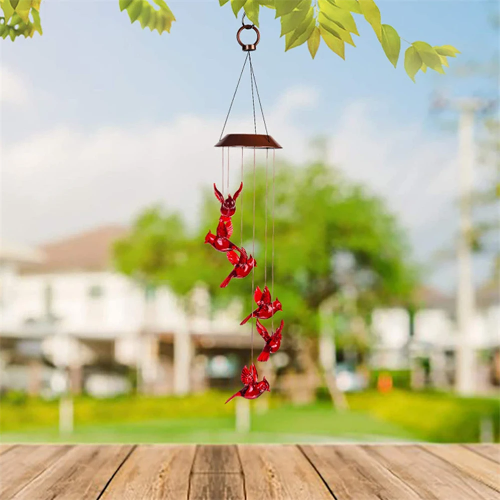 

LED Solar Bird Shape Light Wind Chimes Cartoon Craft Outdoor Garden Bell Lamps Yard Art Hanging Pendant for Home Courtyard Decor