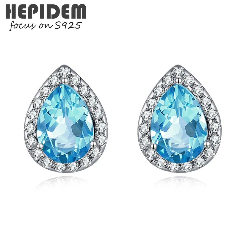 

HEPIDEM 100% Really Topaz 925 Sterling Silver Stud Earrings 2021 New Women Korean Blue Gemstones Gift S925 Fine Jewelry H005