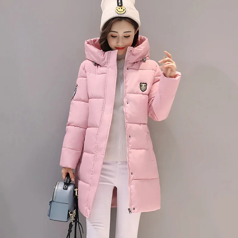 Light pink Зимние женские куртки, зимние длинные теплые толстые хлопковые стеганые пуховые парки с капюшоном, женская верхняя зимняя одежда, пальто - Цвет: Light pink
