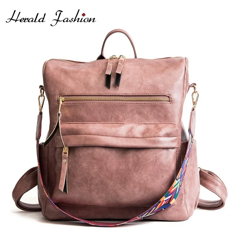 

Herald Fashion Retro Large Backpack Women PU Leather Rucksack Women's Knapsack Travel Backpacks Shoulder School Bags Mochila