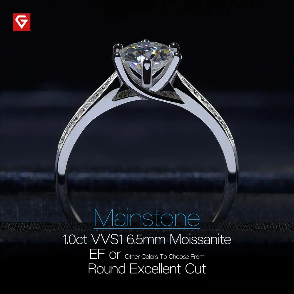 GIGAJEWE 1.0ct 6,5 мм EF Круглый 18 К покрытый белым золотом 925 Серебряное кольцо с муассанитом, Алмазное Проверенное ювелирное изделие, подарок для девушки
