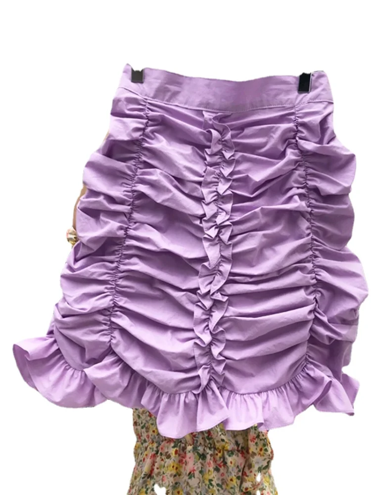 

korean fashion Wrinkle Purple skirts plus size harajuku kawaii A-line skirt Women faldas DM