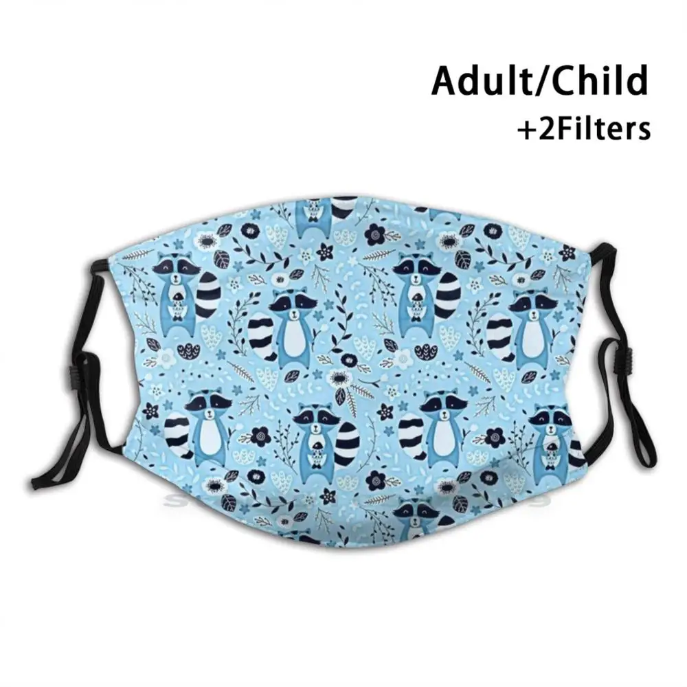 Синий енотовый узор милая детская моющаяся забавная маска для лица с фильтром