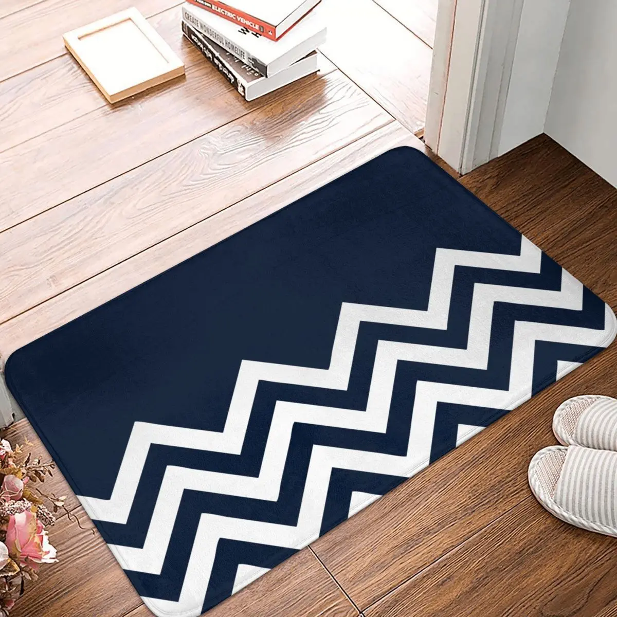 Белый Морской Зигзаг Элегантный Коврик Ковер Коврик для ног Ванная комната Материал полиэстер Антискользящая балкон Туалет Моющийся Песок Щетина.