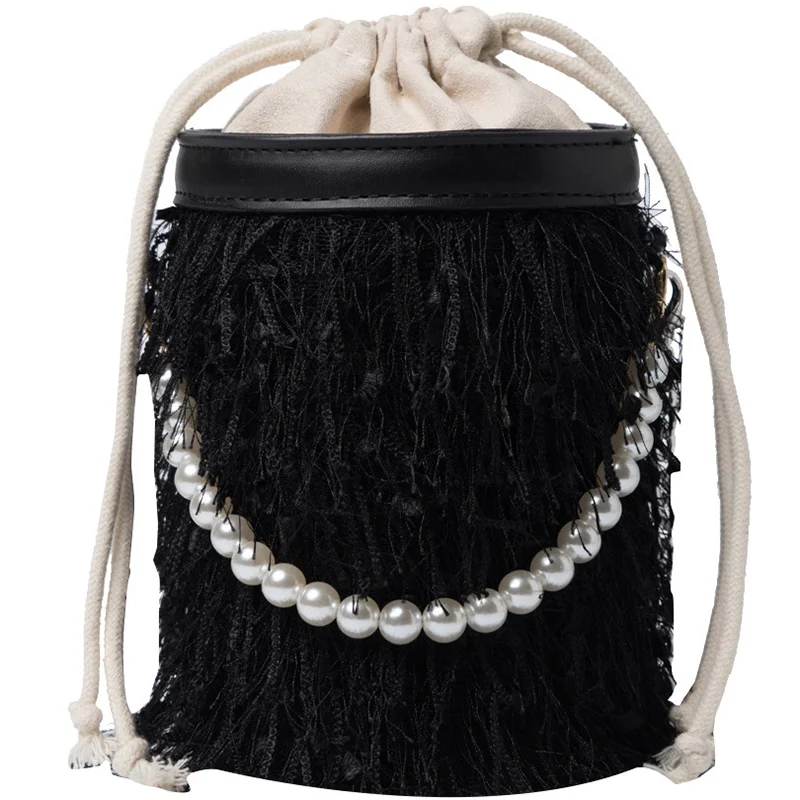 

Sweet Lady Pearl Tote Bucket Bag 2021 Winter New High-quality PU Leather Women's Designer Handbag Chain Shoulder Messenger Bag