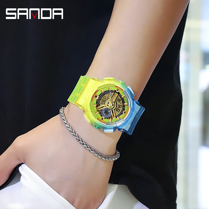 SANDA New Women Watch Top Brand Luxury Fashion Dual Display Wristwatch Analog Digital Sports Waterproof Clock Relógio Feminino enlarge